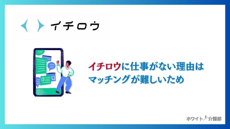 イチロウのロゴ
コメントがたくさんのスマホから抜け出してさよならする人のイラスト。

イチロウに仕事がない理由はマッチングが難しいため