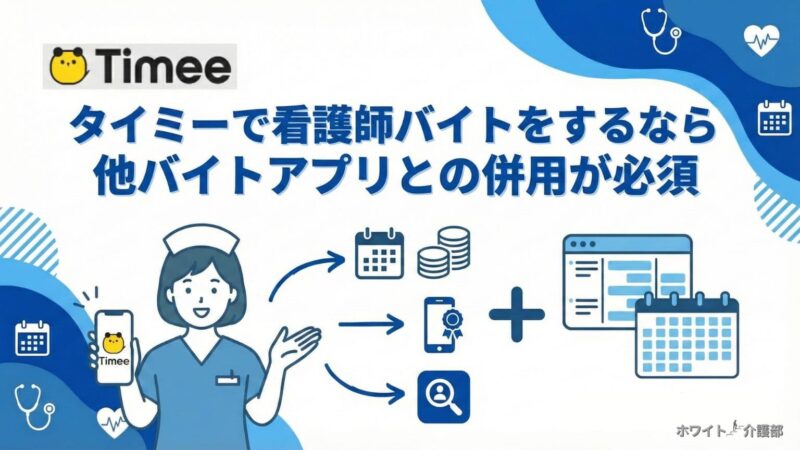 看護師がタイミー以外の単発バイトアプリを併用するメリットを説明する図解