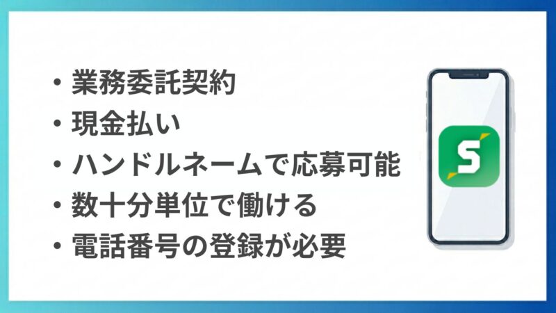 スキマッチが他の単発バイトと違う点5つを箇条書きしたもの