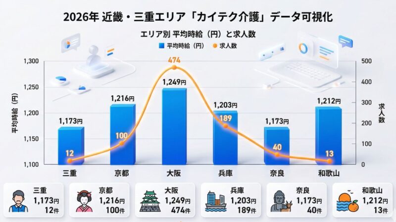 近畿・三重エリアにおけるカイテクの時給をグラフ化した画像