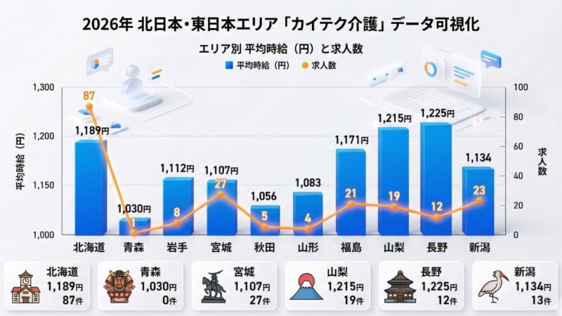 北日本エリアにおけるカイテクの時給をグラフ化した画像