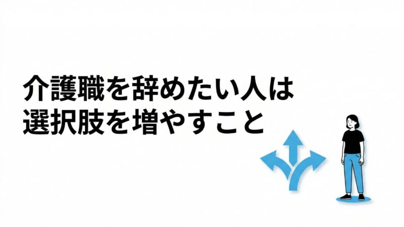 タイトル:介護職を辞めたい人は選択肢を増やすこと
右手に女性のイラスト