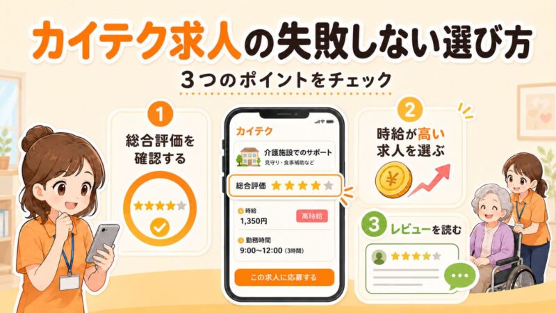 カイテクに詳しい筆者が考えるカイテク求人の失敗しない選び方を解説した画像。